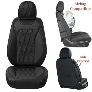 Coverado Car Seat Covers, Premium Nappa Leather Auto Seat Cushions Full Set with Embossed Pattern, Universal Fit Interior Accessories for Most Cars, Sedans, SUVs and Trucks, Black (Black, FullSet)