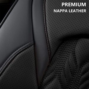 Coverado Car Seat Covers, Premium Nappa Leather Auto Seat Cushions Full Set with Embossed Pattern, Universal Fit Interior Accessories for Most Cars, Sedans, SUVs and Trucks, Black (Black, FullSet)