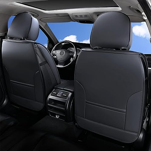 Coverado Car Seat Covers, Premium Nappa Leather Auto Seat Cushions Full Set with Embossed Pattern, Universal Fit Interior Accessories for Most Cars, Sedans, SUVs and Trucks, Black (Black, FullSet)