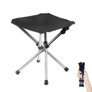 lucky cup camping stool small retractable folding chair foot rest stainless steel compact lightweight backpacking stool with carry bag 12.6x12.6x13.8 inches