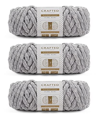 Crafted By Catherine Braided Velvet Yarn - 3 Pack, Grey, Gauge 7 Jumbo