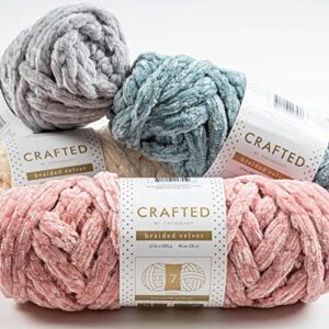 Crafted By Catherine Braided Velvet Yarn - 3 Pack, Grey, Gauge 7 Jumbo