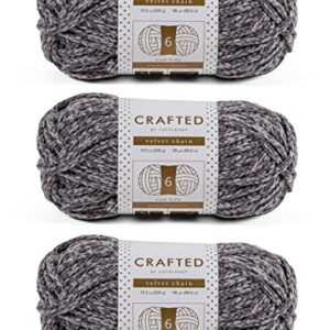 Crafted By Catherine Velvet Chain Yarn - 3 Pack, Grey, Gauge 6 Super Bulky