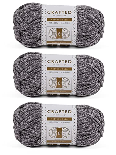 Crafted By Catherine Velvet Chain Yarn - 3 Pack, Grey, Gauge 6 Super Bulky