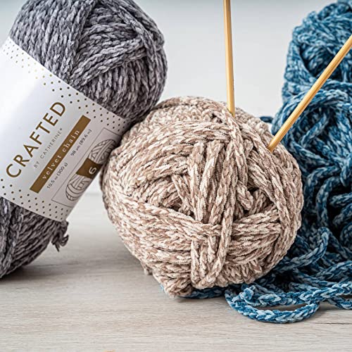 Crafted By Catherine Velvet Chain Yarn - 3 Pack, Grey, Gauge 6 Super Bulky