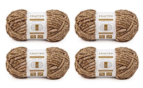 Crafted By Catherine Heathered Velvet Yarn - 4 Pack, Tan, Gauge 6 Super Bulky