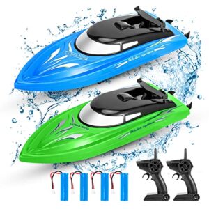 lumiparty 2pack rc boat,remote control boats for kids and adults,10km/h 2.4g high speed remote control boat, fast rc boats for pools and lakes with 4 rechargeable battery. (blue green)