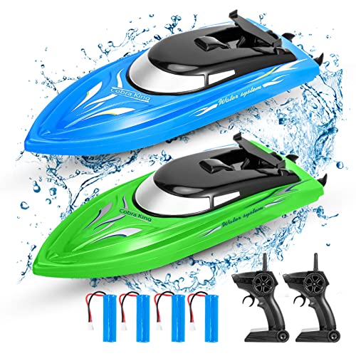 Lumiparty 2PACK RC Boat,Remote Control Boats for Kids and Adults,10km/H 2.4G High Speed Remote Control Boat, Fast RC Boats for Pools and Lakes with 4 Rechargeable Battery. (Blue Green)