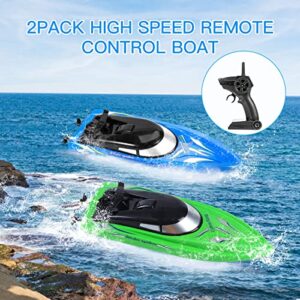 Lumiparty 2PACK RC Boat,Remote Control Boats for Kids and Adults,10km/H 2.4G High Speed Remote Control Boat, Fast RC Boats for Pools and Lakes with 4 Rechargeable Battery. (Blue Green)