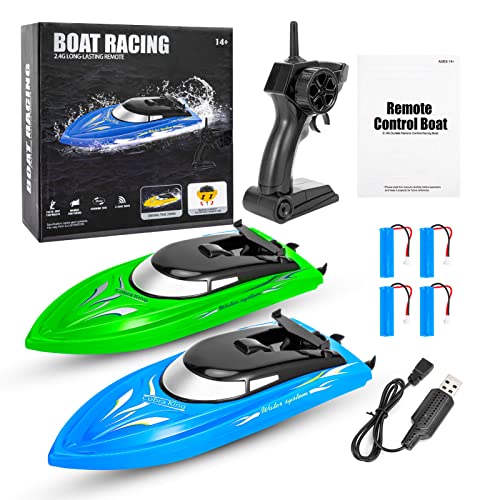 Lumiparty 2PACK RC Boat,Remote Control Boats for Kids and Adults,10km/H 2.4G High Speed Remote Control Boat, Fast RC Boats for Pools and Lakes with 4 Rechargeable Battery. (Blue Green)