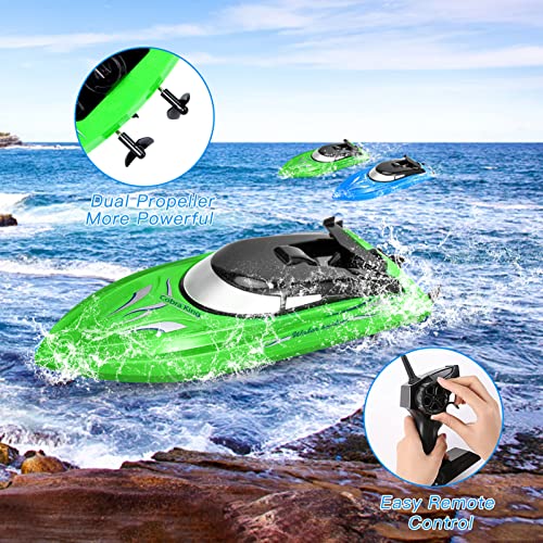 Lumiparty 2PACK RC Boat,Remote Control Boats for Kids and Adults,10km/H 2.4G High Speed Remote Control Boat, Fast RC Boats for Pools and Lakes with 4 Rechargeable Battery. (Blue Green)