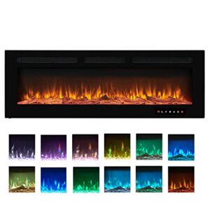 alice 30" electric fireplace inserts recessed, wall mounted fireplace led fireplace with 12 flame colors, touch screen, remote control, timer, carbon & crystal stones 500w/1500w - 30 inches