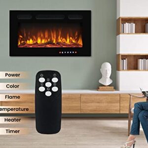 Alice 30" Electric Fireplace Inserts Recessed, Wall Mounted Fireplace LED Fireplace with 12 Flame Colors, Touch Screen, Remote Control, Timer, Carbon & Crystal Stones 500W/1500W - 30 inches