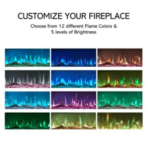 Alice 30" Electric Fireplace Inserts Recessed, Wall Mounted Fireplace LED Fireplace with 12 Flame Colors, Touch Screen, Remote Control, Timer, Carbon & Crystal Stones 500W/1500W - 30 inches