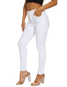 lictznee womens skinny jeans mid rise, denim stretchy jeggings butt lifting pants with pockets white(10)