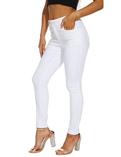 LICTZNEE Womens Skinny Jeans Mid Rise, Denim Stretchy Jeggings Butt Lifting Pants with Pockets White(10)