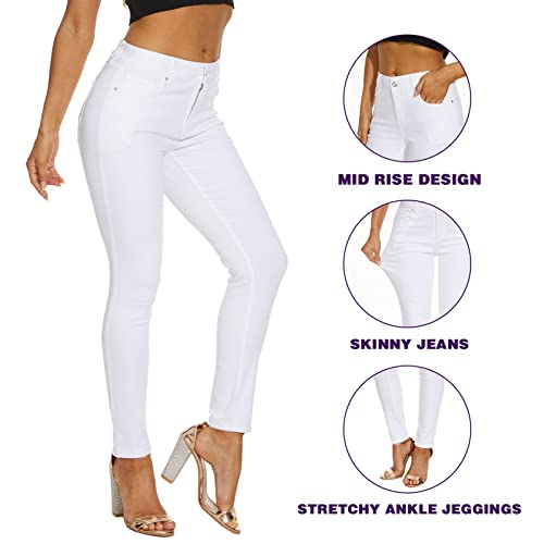 LICTZNEE Womens Skinny Jeans Mid Rise, Denim Stretchy Jeggings Butt Lifting Pants with Pockets White(10)