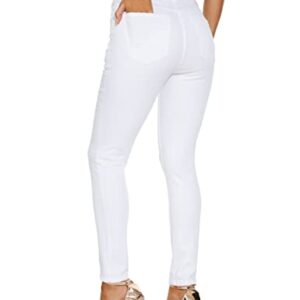 LICTZNEE Womens Skinny Jeans Mid Rise, Denim Stretchy Jeggings Butt Lifting Pants with Pockets White(10)