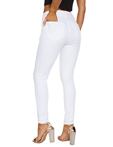 LICTZNEE Womens Skinny Jeans Mid Rise, Denim Stretchy Jeggings Butt Lifting Pants with Pockets White(10)