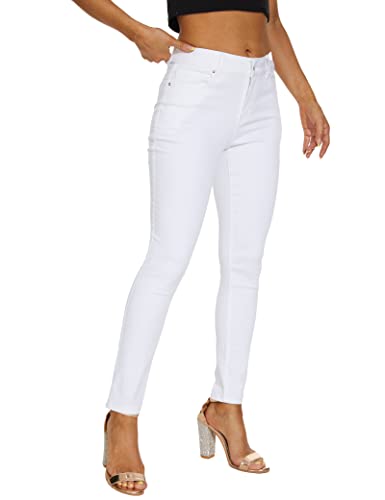 LICTZNEE Womens Skinny Jeans Mid Rise, Denim Stretchy Jeggings Butt Lifting Pants with Pockets White(10)