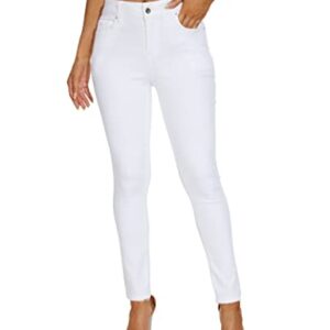 LICTZNEE Womens Skinny Jeans Mid Rise, Denim Stretchy Jeggings Butt Lifting Pants with Pockets White(10)