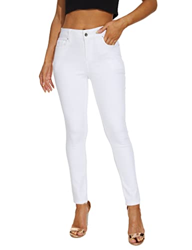 LICTZNEE Womens Skinny Jeans Mid Rise, Denim Stretchy Jeggings Butt Lifting Pants with Pockets White(10)