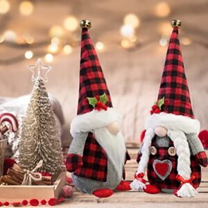 Christmas Gnomes Plush with Red Buffalo Check,2 Pack Handmade Christmas Valentine Tomte Swedish Scandinavian Figurine Nordic Gnomes Plush Christmas Elf Doll Xmas Ornaments for Home Decor