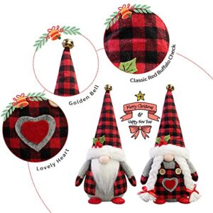 Christmas Gnomes Plush with Red Buffalo Check,2 Pack Handmade Christmas Valentine Tomte Swedish Scandinavian Figurine Nordic Gnomes Plush Christmas Elf Doll Xmas Ornaments for Home Decor