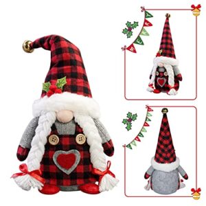 Christmas Gnomes Plush with Red Buffalo Check,2 Pack Handmade Christmas Valentine Tomte Swedish Scandinavian Figurine Nordic Gnomes Plush Christmas Elf Doll Xmas Ornaments for Home Decor