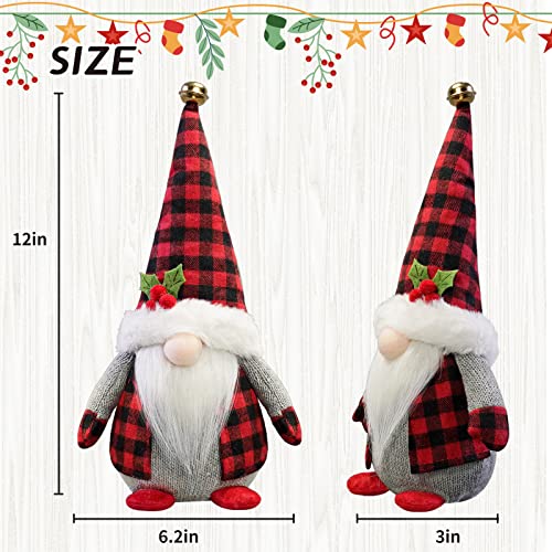 Christmas Gnomes Plush with Red Buffalo Check,2 Pack Handmade Christmas Valentine Tomte Swedish Scandinavian Figurine Nordic Gnomes Plush Christmas Elf Doll Xmas Ornaments for Home Decor