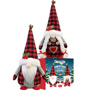 Christmas Gnomes Plush with Red Buffalo Check,2 Pack Handmade Christmas Valentine Tomte Swedish Scandinavian Figurine Nordic Gnomes Plush Christmas Elf Doll Xmas Ornaments for Home Decor