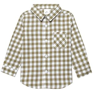 gerber baby and toddler boys long sleeve button up plaid shirt, tan plaid, 18 months