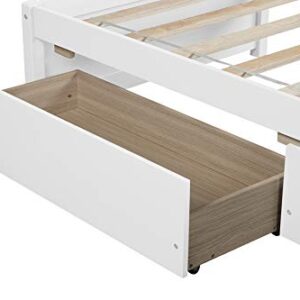 Manijind Twin Bed Wooden Bed Frame with Storage Drawer Single Bed Platform Solid Wood DayBed for Adults, Kids,Teens, No Box Spring Needed