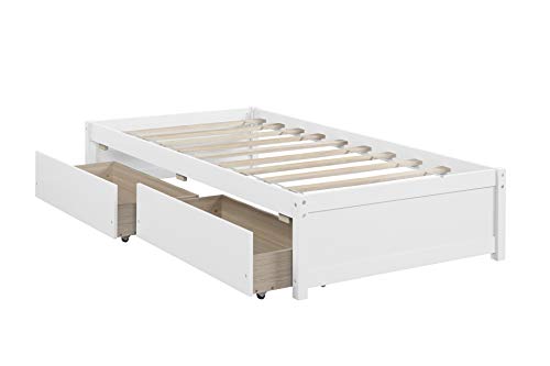 Manijind Twin Bed Wooden Bed Frame with Storage Drawer Single Bed Platform Solid Wood DayBed for Adults, Kids,Teens, No Box Spring Needed