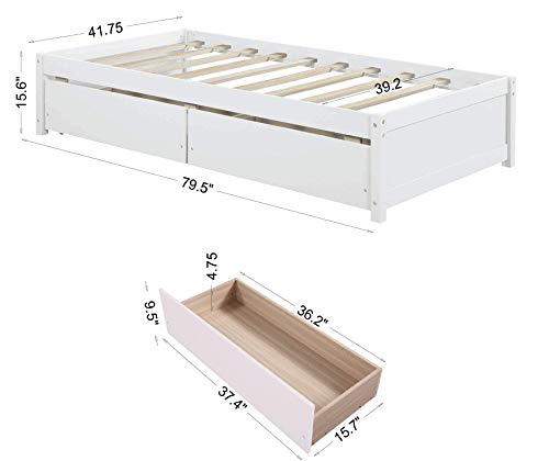 Manijind Twin Bed Wooden Bed Frame with Storage Drawer Single Bed Platform Solid Wood DayBed for Adults, Kids,Teens, No Box Spring Needed