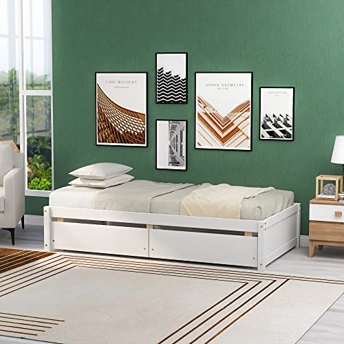 Manijind Twin Bed Wooden Bed Frame with Storage Drawer Single Bed Platform Solid Wood DayBed for Adults, Kids,Teens, No Box Spring Needed