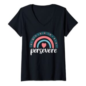 Womens Persevere Inspirational Uplifting Positive V-Neck T-Shirt