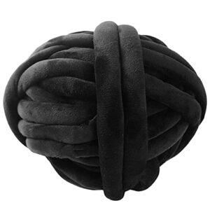 chunky yarn for arm knitting blanket, 4.4lbs black big roving 3cm thick velvet bulky chunky braid cotton tube yarn for handmade diy throw blanket pet bed,machine washable (70oz)