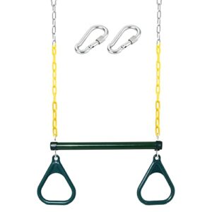take me away 18'' trapeze swing bar rings 48'' heavy duty plastic coated chains swing set accessories playground swing seat, green