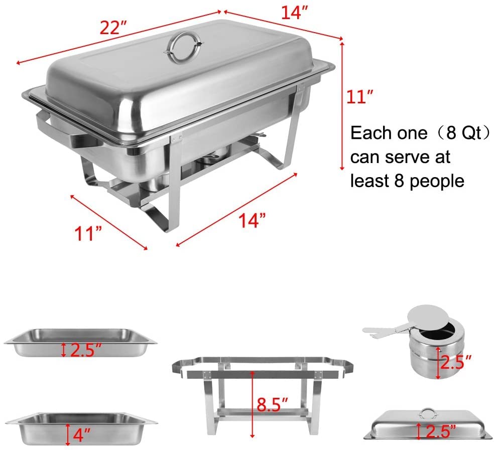 ROVSUN Chafing Dish Buffet Set,2 Round + 2 Rectangular Stainless Steel Chaffing Dishes Silver,Catering Warmer Set Food Warmer with Thick Stand Frame,Food Pans for Dinner Parties Buffets