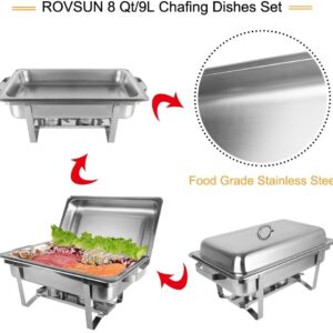 ROVSUN Chafing Dish Buffet Set,2 Round + 2 Rectangular Stainless Steel Chaffing Dishes Silver,Catering Warmer Set Food Warmer with Thick Stand Frame,Food Pans for Dinner Parties Buffets