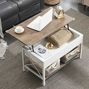 vingli 36" lift top coffee table with free cloth storage bins, white walnut framhouse coffee table for living room, small modern coffee table for small space in minimalistic style, dark walnut