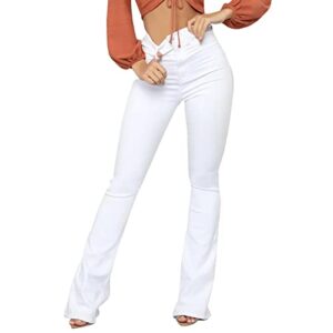 longbida skinny bell bottom jeans for women high waist stretch bootcut denim pants(white,l)
