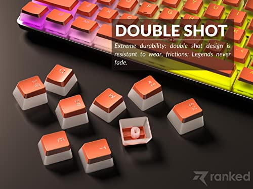 Ranked Pudding PBT Keycaps | 112 Double Shot Translucent ANSI US & ISO Layout | OEM Profile for RGB Mechanical Gaming Keyboard (Coral)
