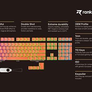 Ranked Pudding PBT Keycaps | 112 Double Shot Translucent ANSI US & ISO Layout | OEM Profile for RGB Mechanical Gaming Keyboard (Coral)