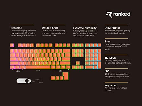 Ranked Pudding PBT Keycaps | 112 Double Shot Translucent ANSI US & ISO Layout | OEM Profile for RGB Mechanical Gaming Keyboard (Coral)