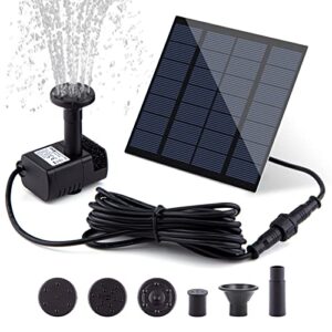 solar fountain pump kit with separate solar panel, 1.5 w upgraded solar water pump with 3 m long cable & 4 nozzles for bird bath, outdoor pond, patio garden and fish tank (black)