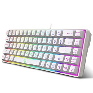 snpurdiri 60% percent gaming keyboard, ergonomic small mini gaming keyboard, compact rgb backlit keyboard for windows, pc, laptop, gaming (68 keys, white)