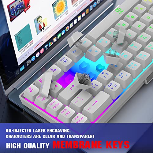 Snpurdiri 60% Percent Gaming Keyboard, Ergonomic Small Mini Gaming Keyboard, Compact RGB Backlit Keyboard for Windows, PC, Laptop, Gaming (68 Keys, White)