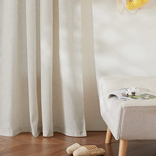 RYB HOME Sheer Linen Blended Curtains Flax Linen Semi Transparent Sheer Drapes, Privacy Protected Soften Sunlight for Living Room, Sliding Doors, Classroom, Hotel, W 52 x L 95 inch, Linen, Set of 2